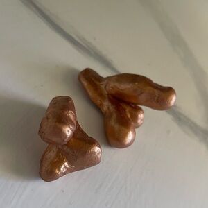 Handmade, polymer, clay sculpture, phallic, gold, small figurines set of 2
